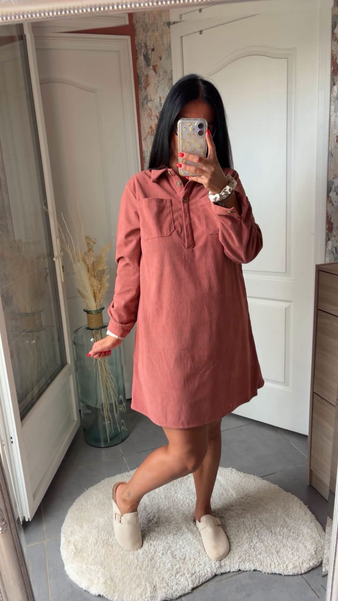 Robe côtelé vieux rose