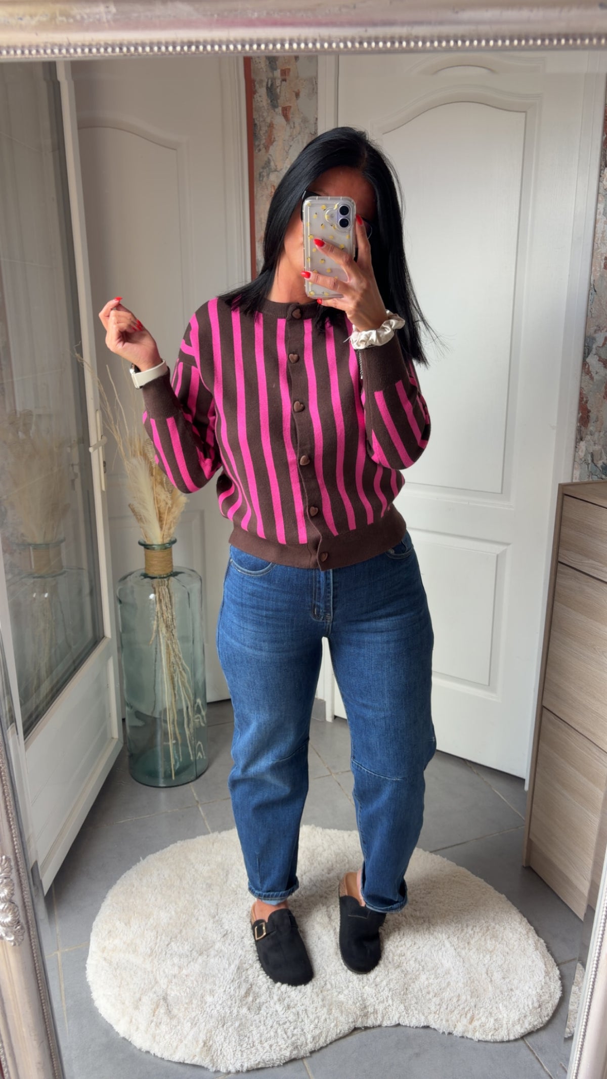 Gilet bouton cœur Fushia choco