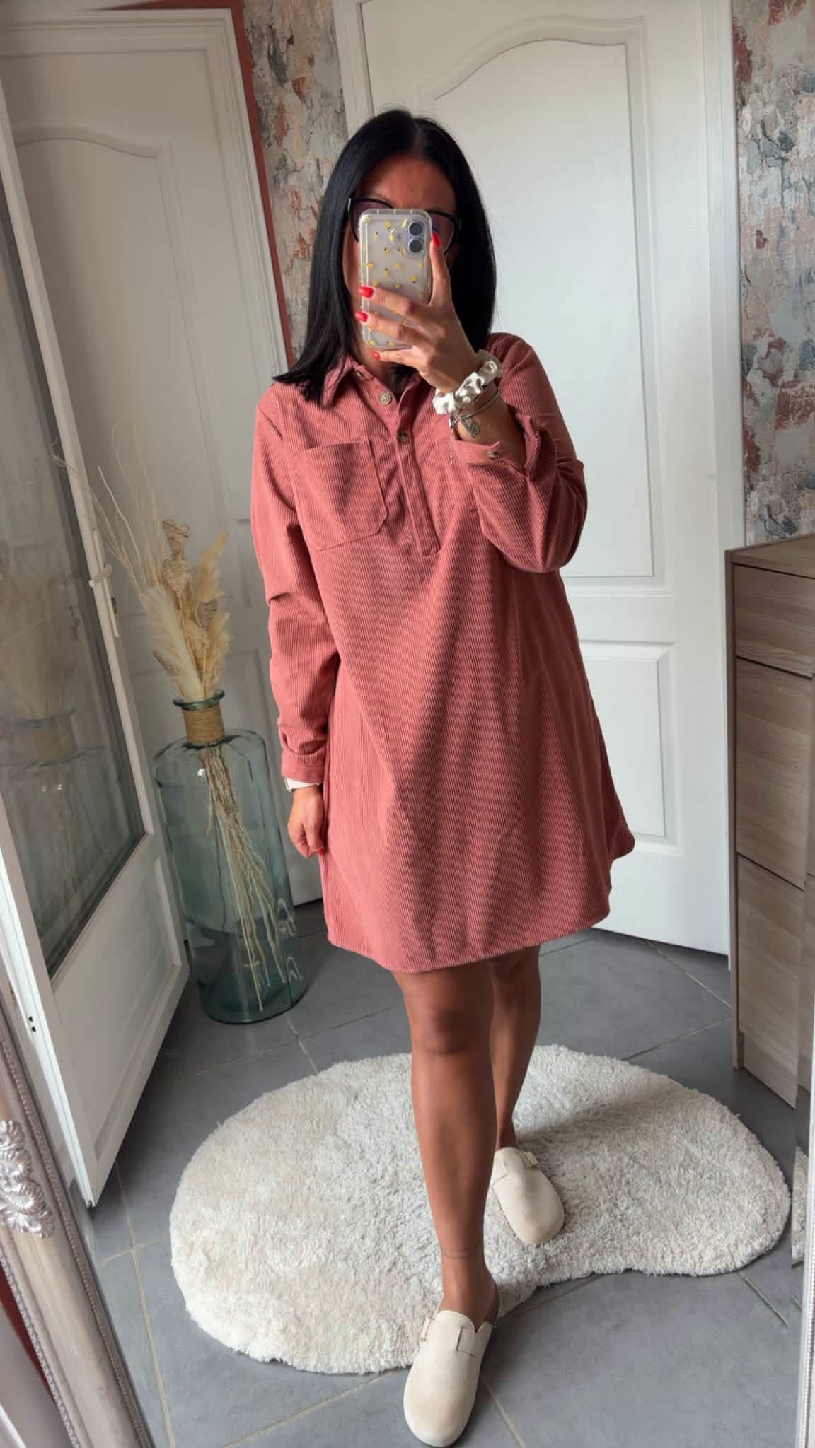Robe côtelé vieux rose