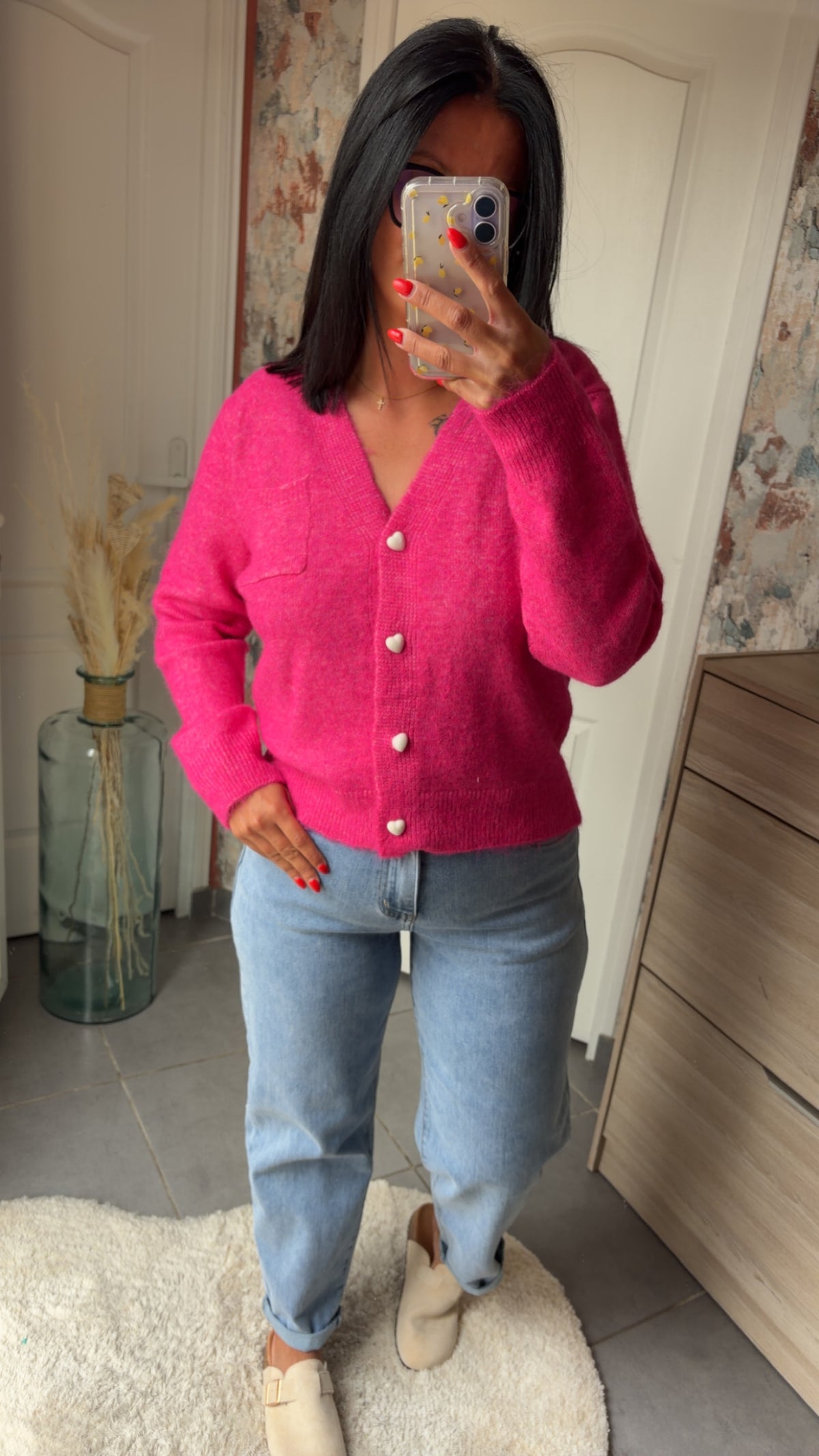 Gilet Fushia bouton cœur