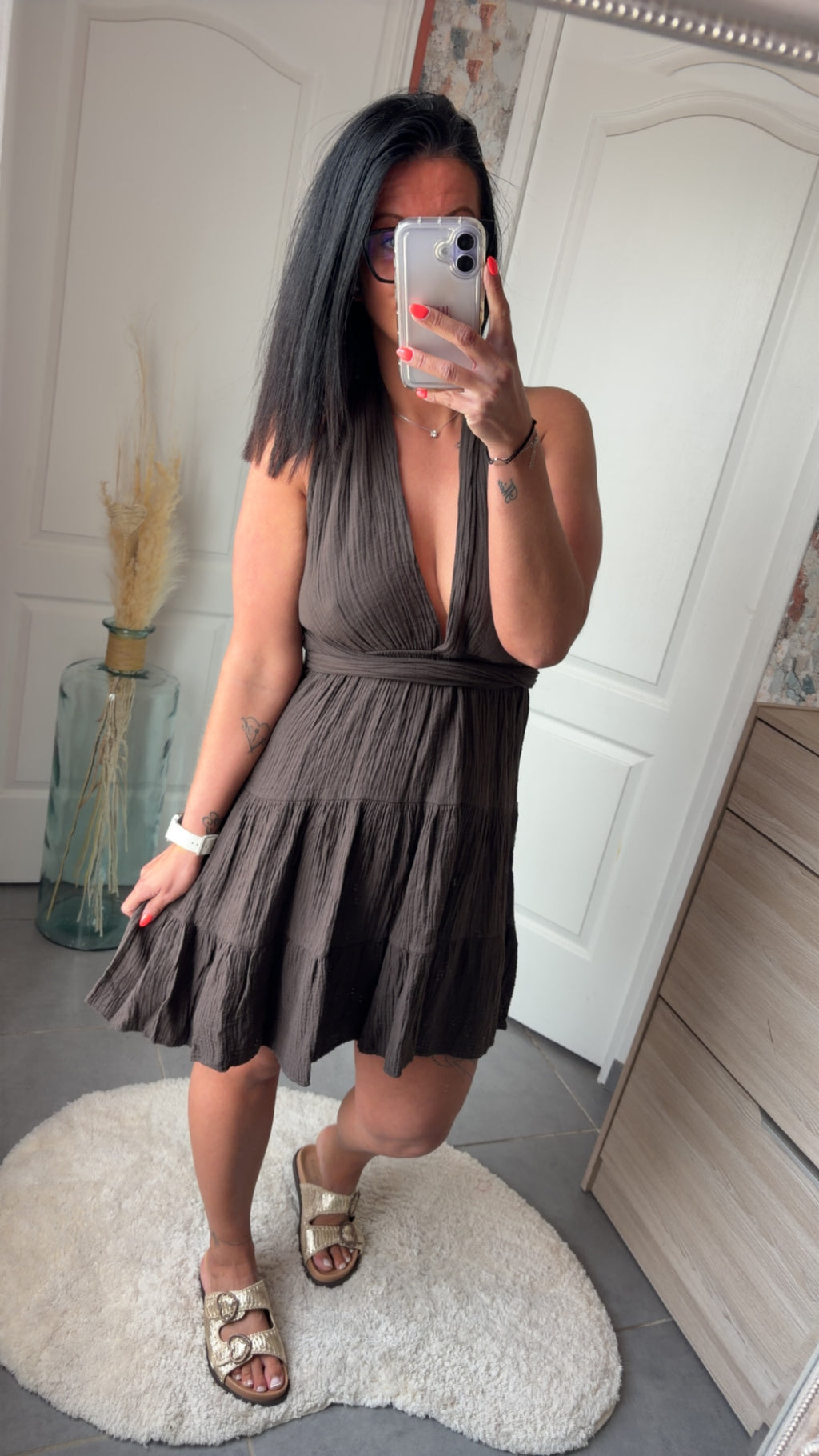 Robe dos nu gaz de coton choco