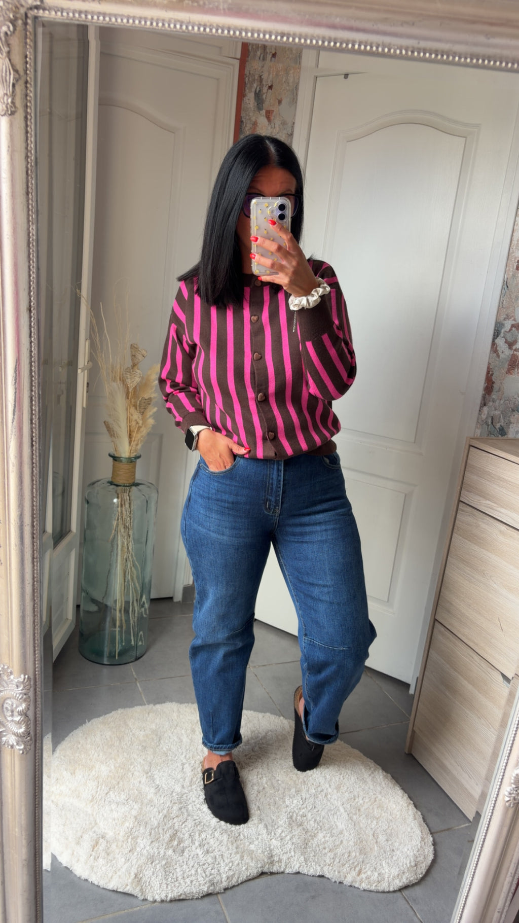 Gilet bouton cœur Fushia choco