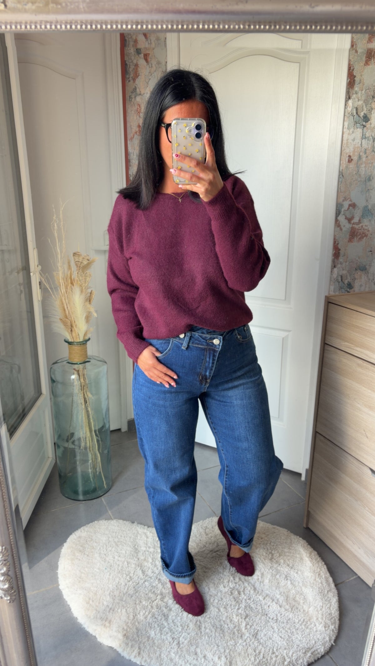 Pull Bordeau dos dentelle