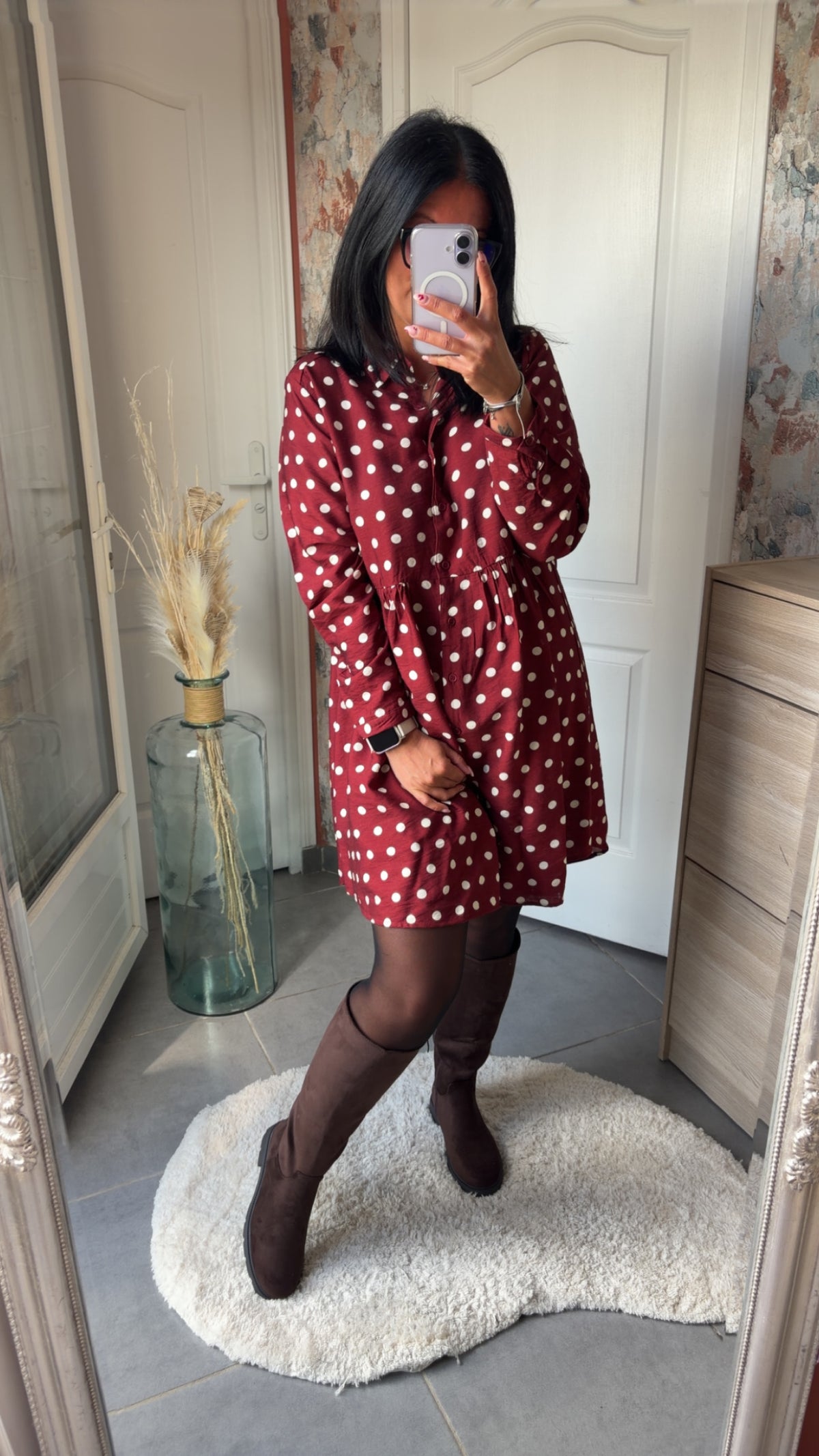 Robe Bordeau pois