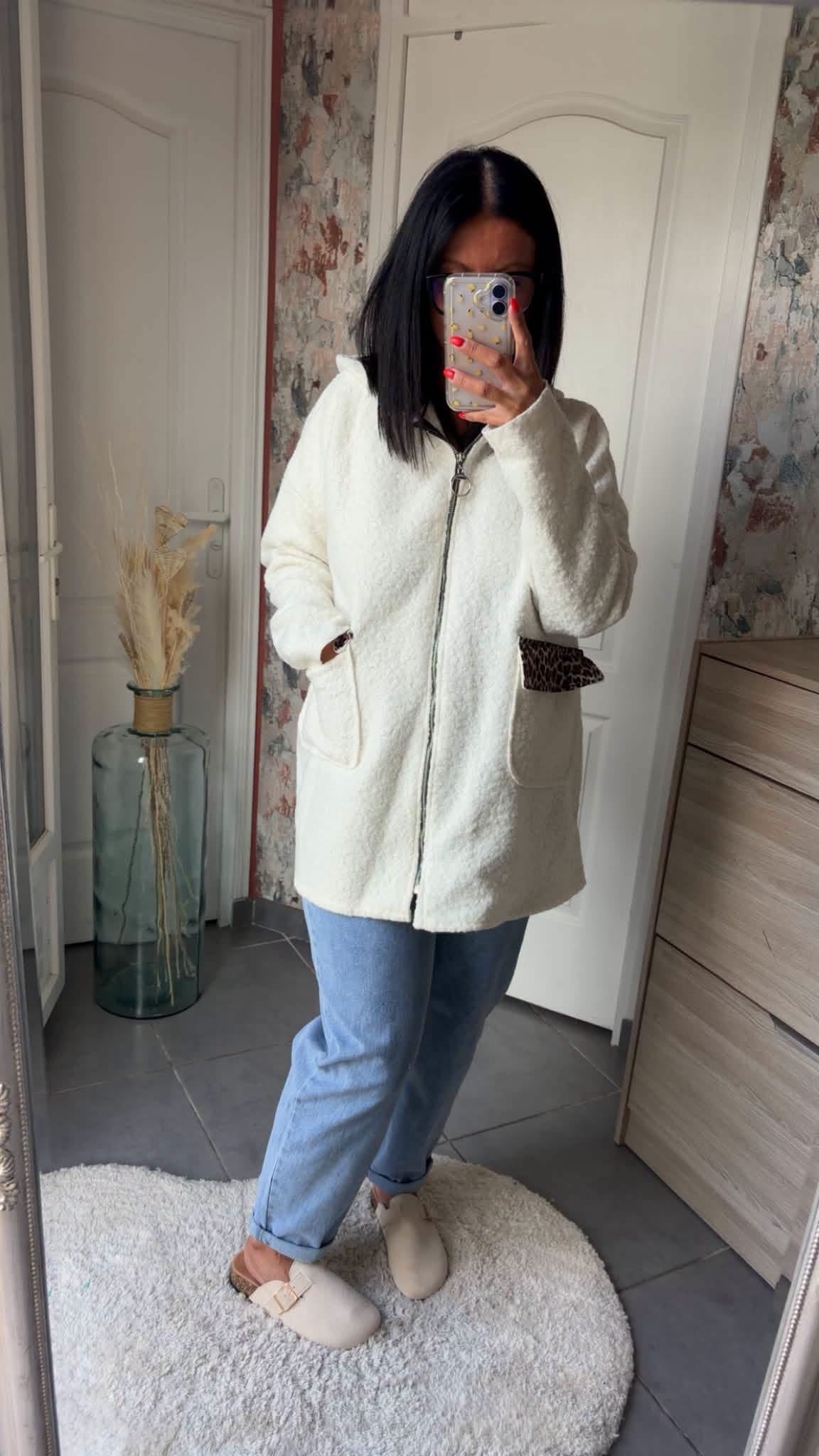 Veste capuche détails léopard