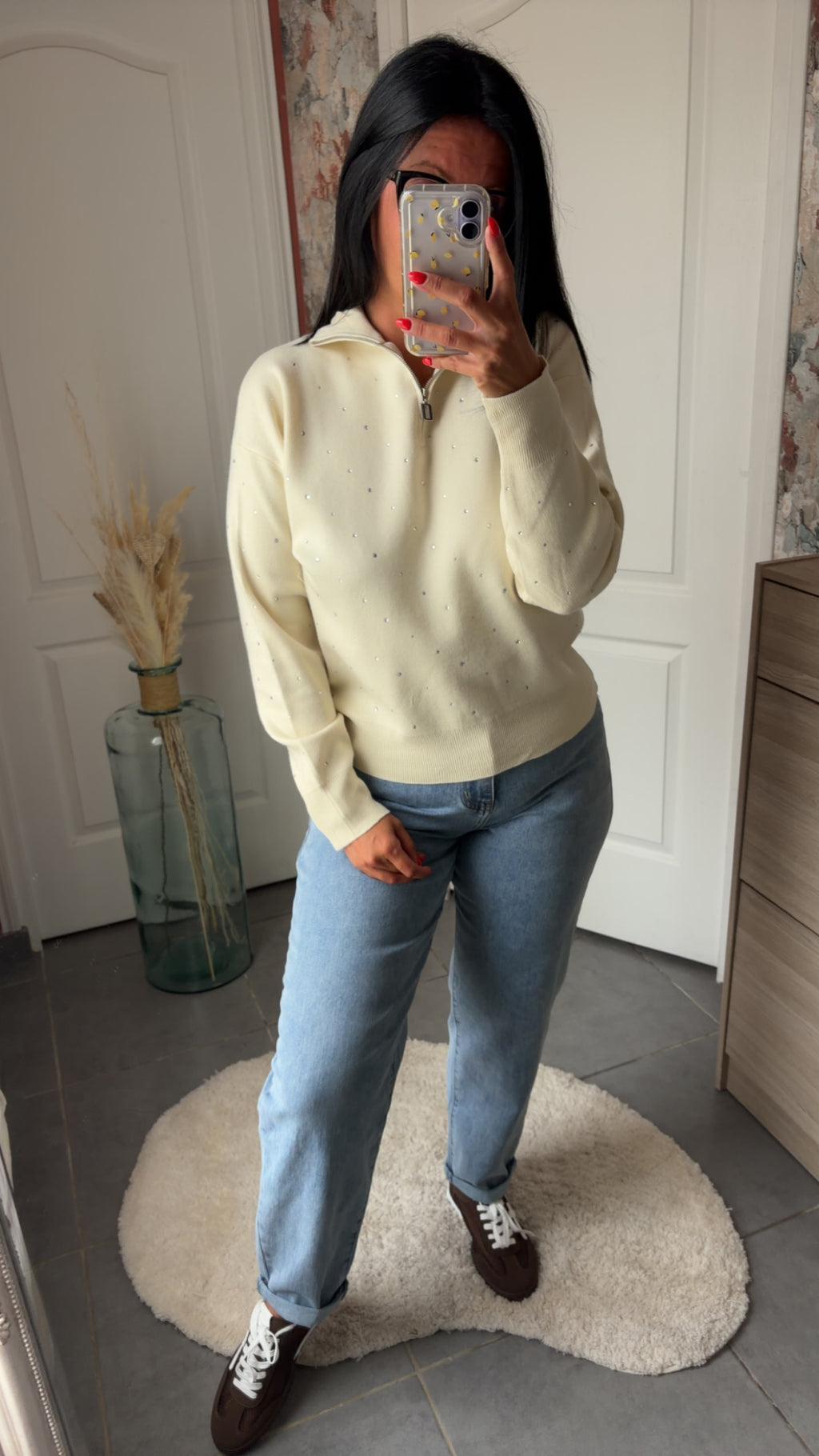 Pull strass écru