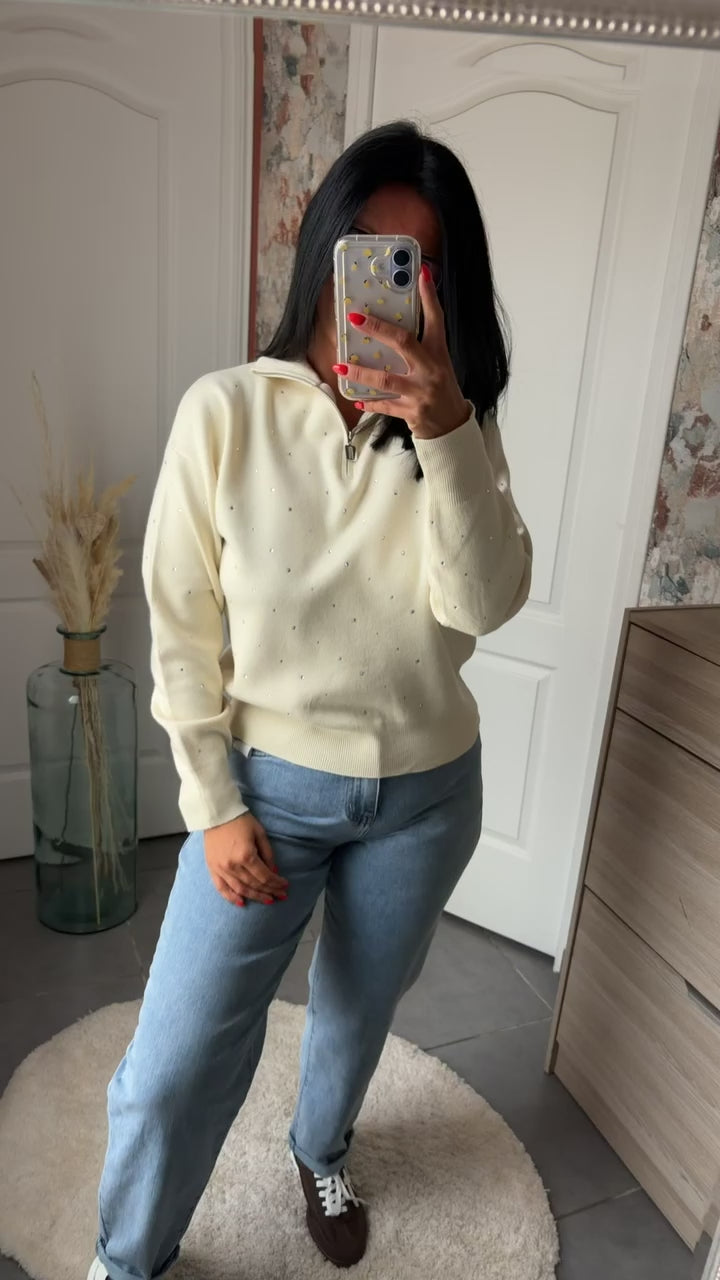 Pull strass écru